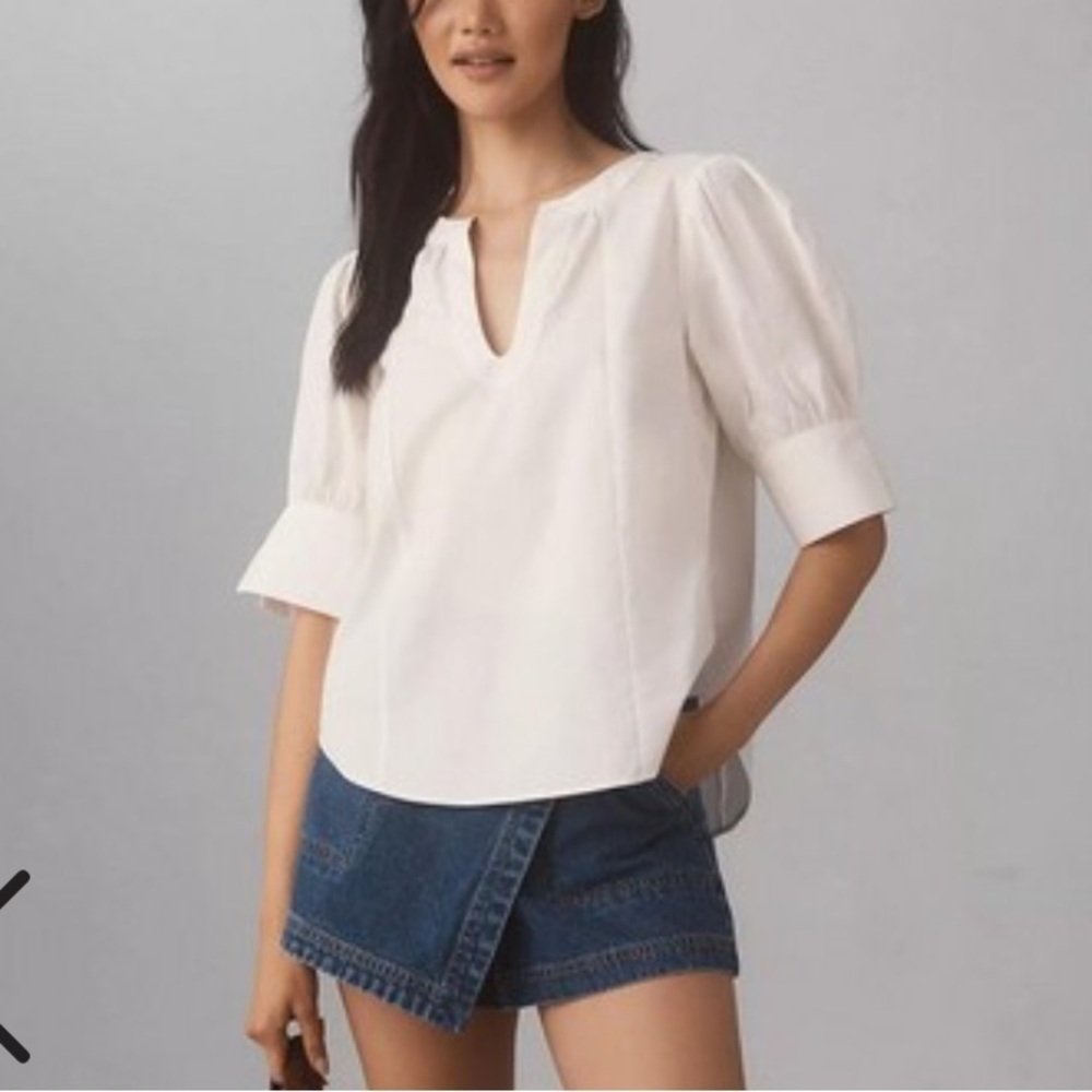 Anthropologie Plain Puff-Sleeve Blouse, White NWOT